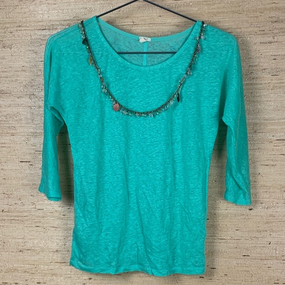 🍁 J.Crew Linen 3/4 Sleeve Crew Neck T-Shirt - Picture 6 of 6